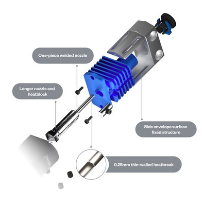 Phaetus Dragonfly HIC HF Hotend, Lengthened Integrated Welding Nozzle, 0.25mm Heat Break, Super Flow Rate, Heat Insulation, Compatible with Creality CR-10/CR-20 series Ender 2 / Ender 3 Ender 3 V2, Ender 3 Pro Ender 5/Ender 5 Plus, Blue